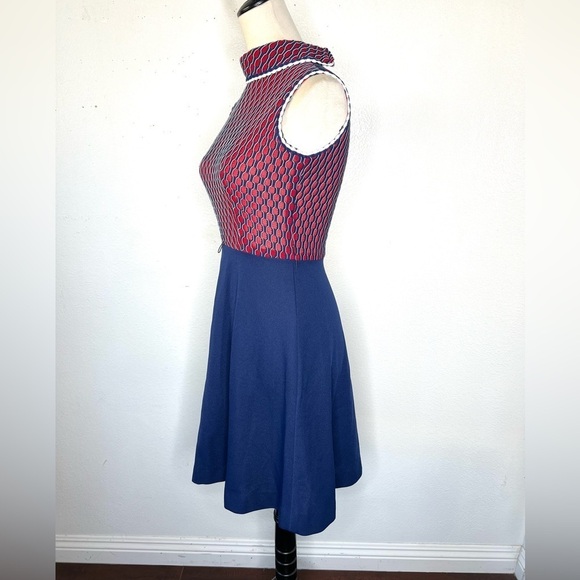 VINTAGE 1970s Mini Dress A-Line Back Zip Red Navy Vtg 70s Union Made - Picture 3 of 11